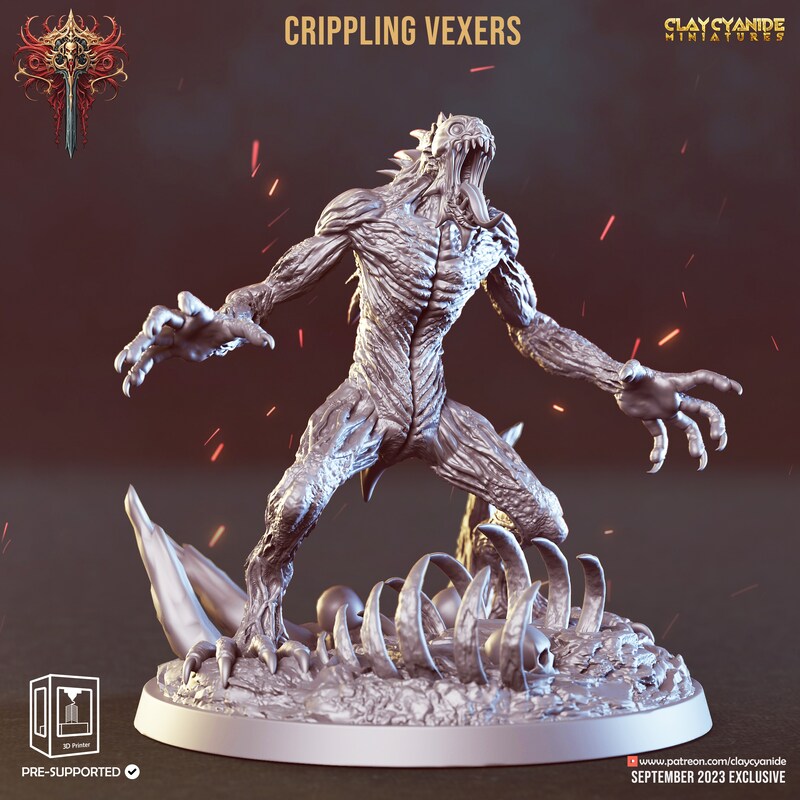 Crippling Vexer 01 from Clay Cyanide's Chernobog 2 set. Total height apx. 53mm. Unpainted resin miniature